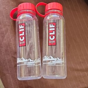 2 Plastic Clif Bar Water Bottles Clear Red White BPA Free